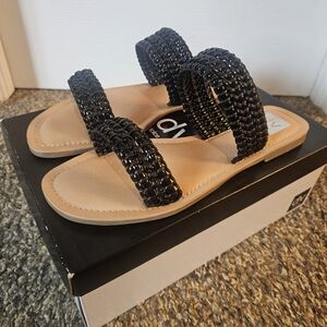 NEW DV by Dolce Vita Joolip Slide Flat 2 strap Sandals Black w/tan. Womens 8.5